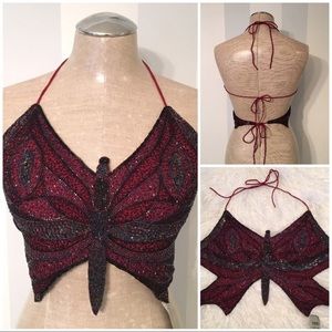 NWT Original Cache Butterfly Halter Top - Burgundy